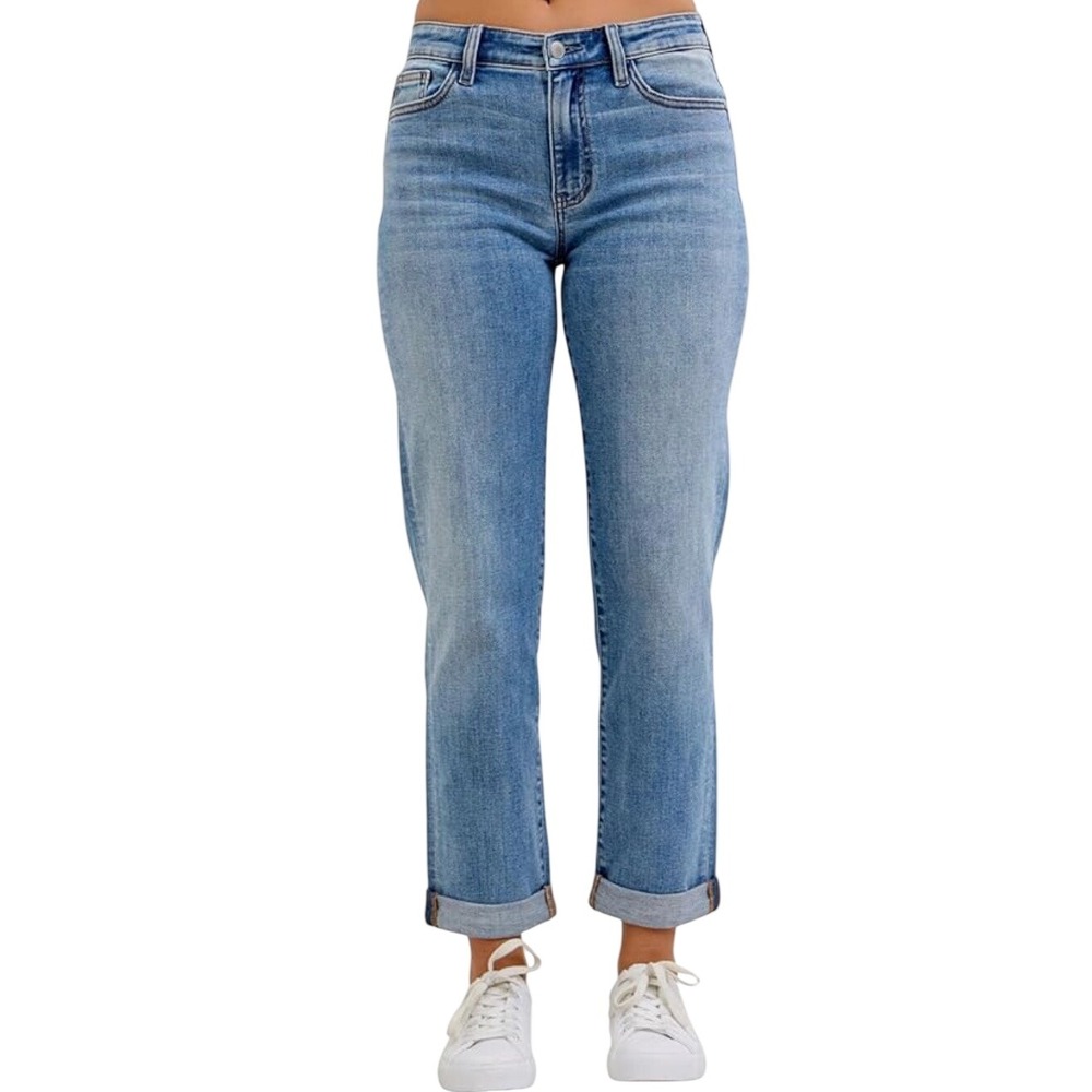 Judy Blue Jeans Boyfriend Fit Mid Rise Distressed‎ Denim MD ST Size 5 27